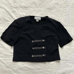 Black vintage Sheri Martin cropped blazer pirate military style button cording